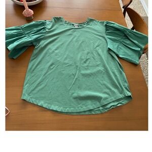 Chicos Green Ruffle Sleeve Knit Top Blouse Size‎ 4 Unique